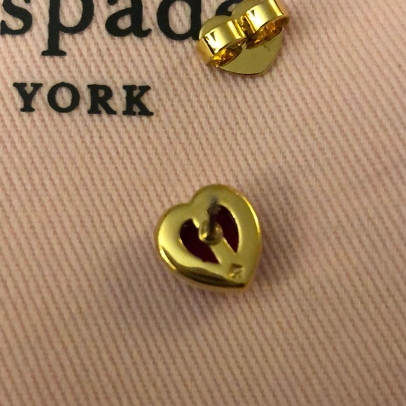 Kate Spade Sweetheart Heart Shaped Stud Earrings White Frame Red CZ Accent NWT - Picture 4 of 14